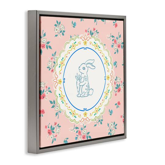 Stupell Industries Whimsical Spring Bunny Floating Frame Wall Art